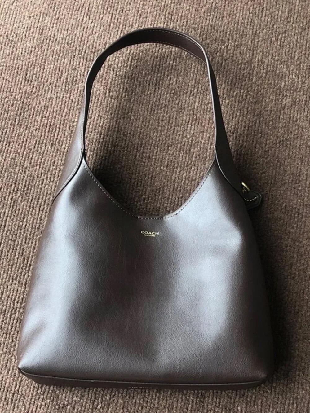 Coach Dark Brown Leather Shoulder Hobo with Gold Logo